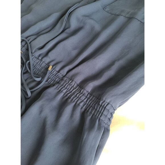 Vince Mini Shirt Dress Womens Large Blue Sleeveless Elastic Wasit 100% Polyester - Picture 6 of 8